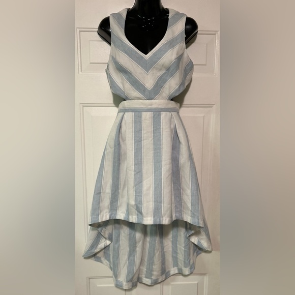 THE CLOTHING COMPANY BLUE AND WHITE STRIPED HIGH LOW DRESS - Picture 6 of 13